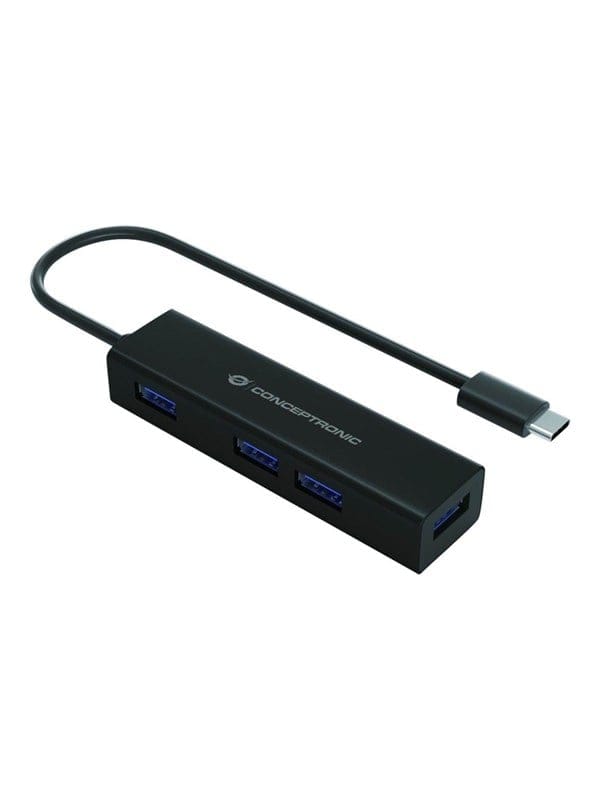 Conceptronic HUBBIES07B - hub - 4 ports USB-Hubs - USB 3.2 - 4 - Schwarz