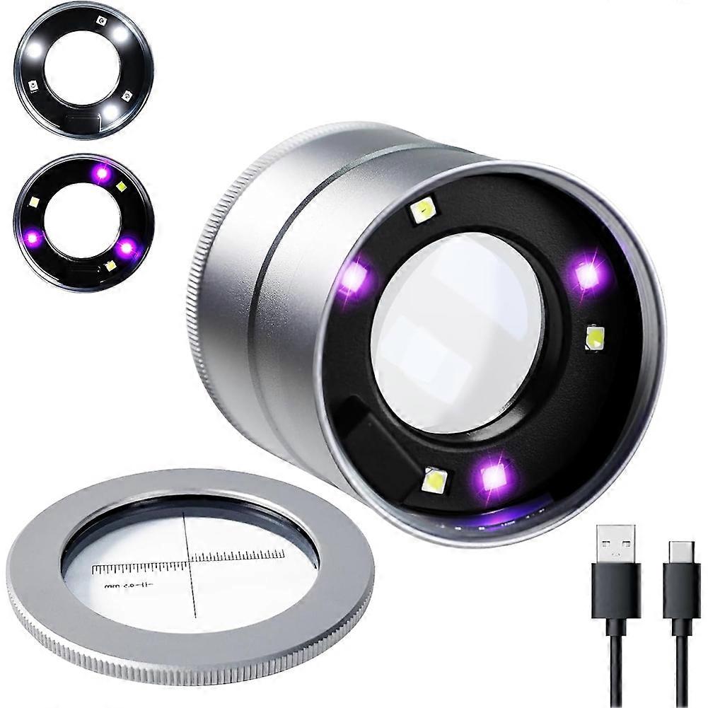 Wiederaufladbare 10-fache Led-schmucklupe, 30-mm-linse Mit Led- Und Uv-beleuchtung, Ideal Für Edelsteine, Münzen Und Diamanten.
