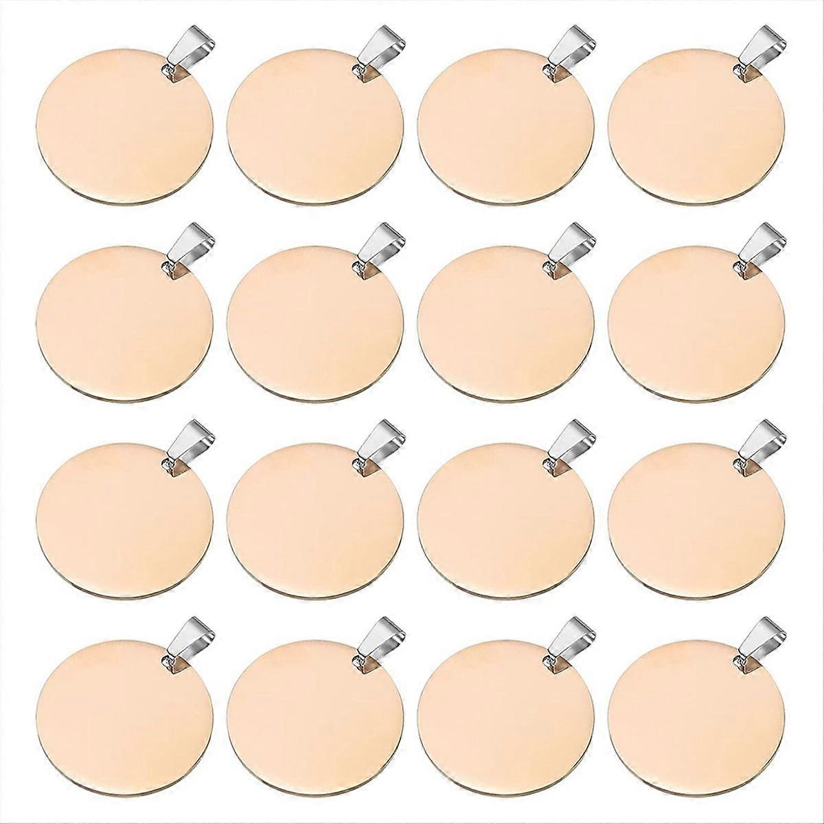 16 Rohlinge Aus Metall Zum Prägen, Runde Metallplatten (30 Mm) Mit Loch, Hunde-erkennungsmarken In Roségold