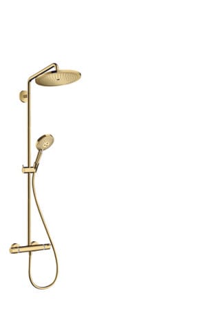 Hansgrohe croma select s showerpipe 280 1jet with thermostat and hand shower raindance select s 120 3jet polished gold-optic