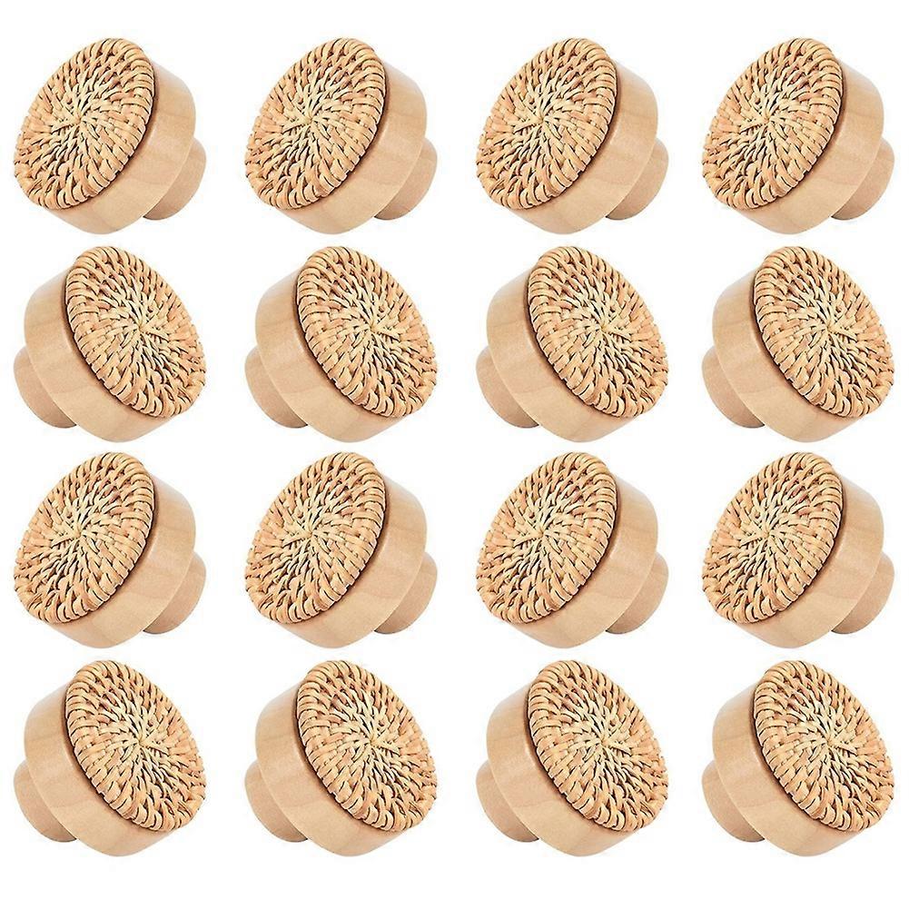 Set Mit 16 Böhmischen Rattan-kommodenknöpfen, Runde Knöpfe Für Holzmöbel, Handgefertigte Geflochtene Korbgriffe
