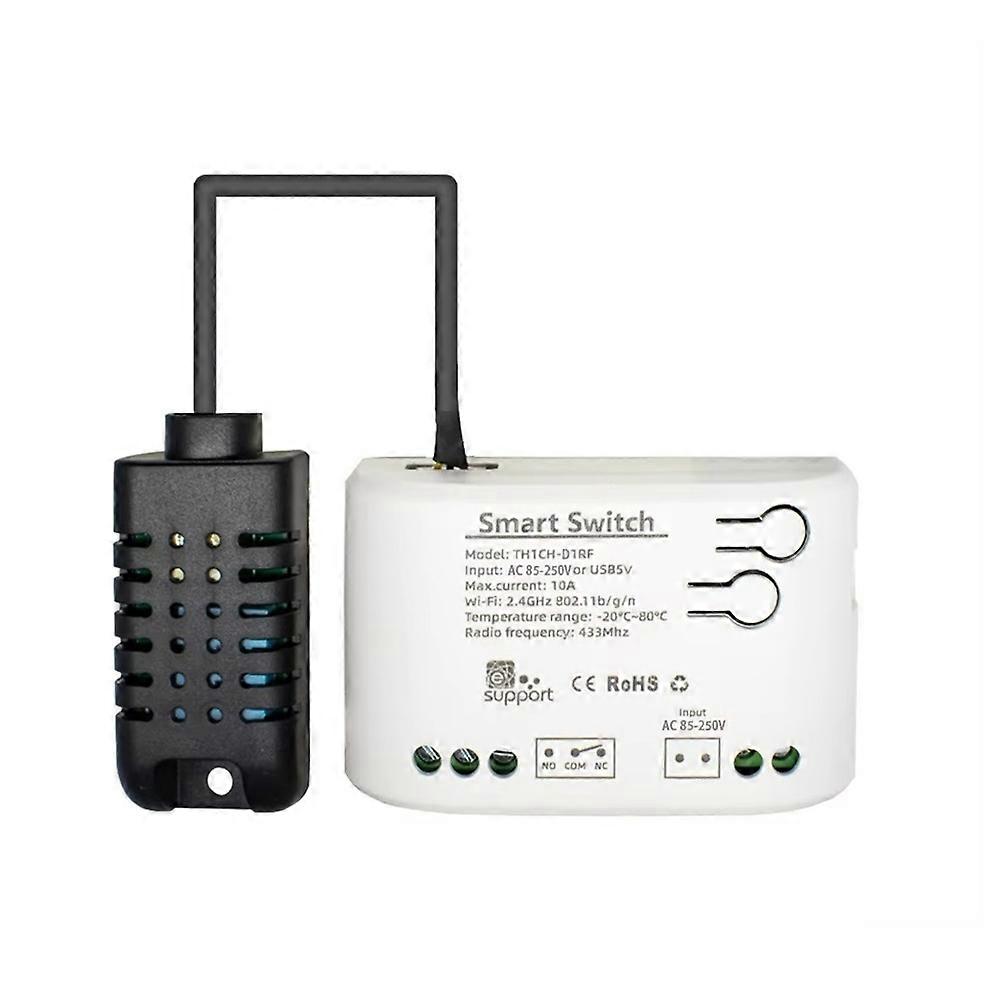 Ewelink Smart Wi-fi Temperatur- Und Feuchtigkeitssensor Mit Schalter Und Überwachungs-app Für Smart Home, 85-250v Ac Netzteil.