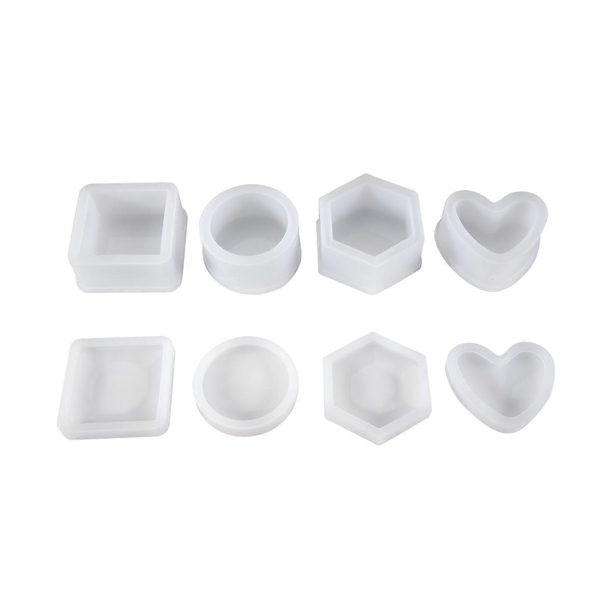 Set Mit 4 Epoxidharzformen In Herz-, Sechseck-, Kreis- Und Quadratform Mit Deckel