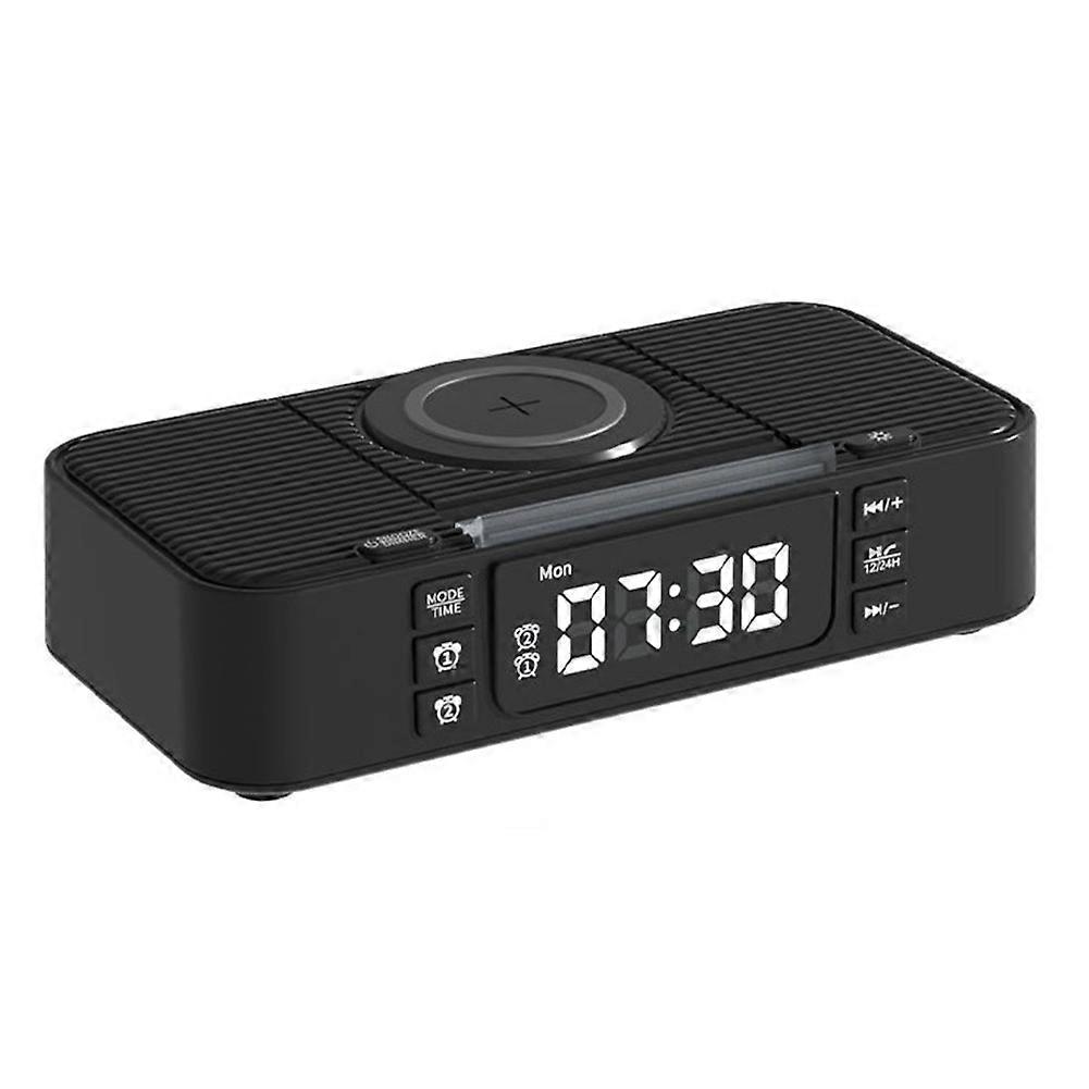 Tragbarer Bluetooth-lautsprecher Mit Kabelloser Ladefunktion, Ambientebeleuchtung, Uhr- Und Weckerfunktion, Zwei Lautsprechern Und Usb-ladeanschluss.