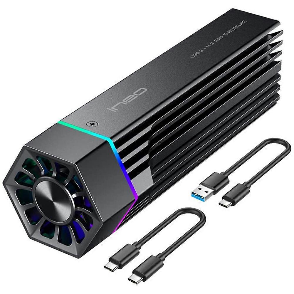 Ineo Rgb M.2 Nvme Pci-e Zu Usb 3.1 Gen2 Typ-c Ssd-gehäuse Jms583 10 Gbit/s Mit Kühlkörper Für M.2 2280/2260/2242/2230 Ssds