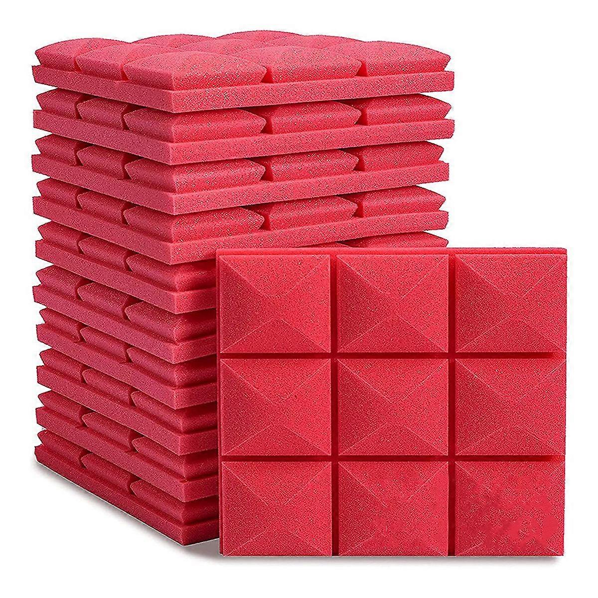 Packung Mit 12 Akustikschaumstoffplatten Zur Schalldämmung Von Wänden, Ideal Für Studios Und Karaoke-räume (rot).