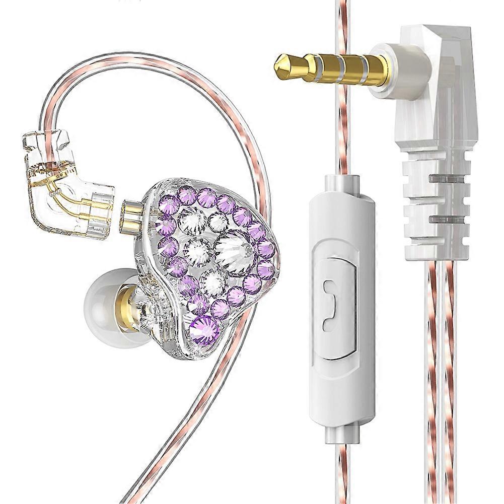 Q2 Pro Hifi Kabelgebundener Stereo-in-ear-kopfhörer, Glänzendes Diamant-finish, Mit Abnehmbarem Mikrofon, Lila.