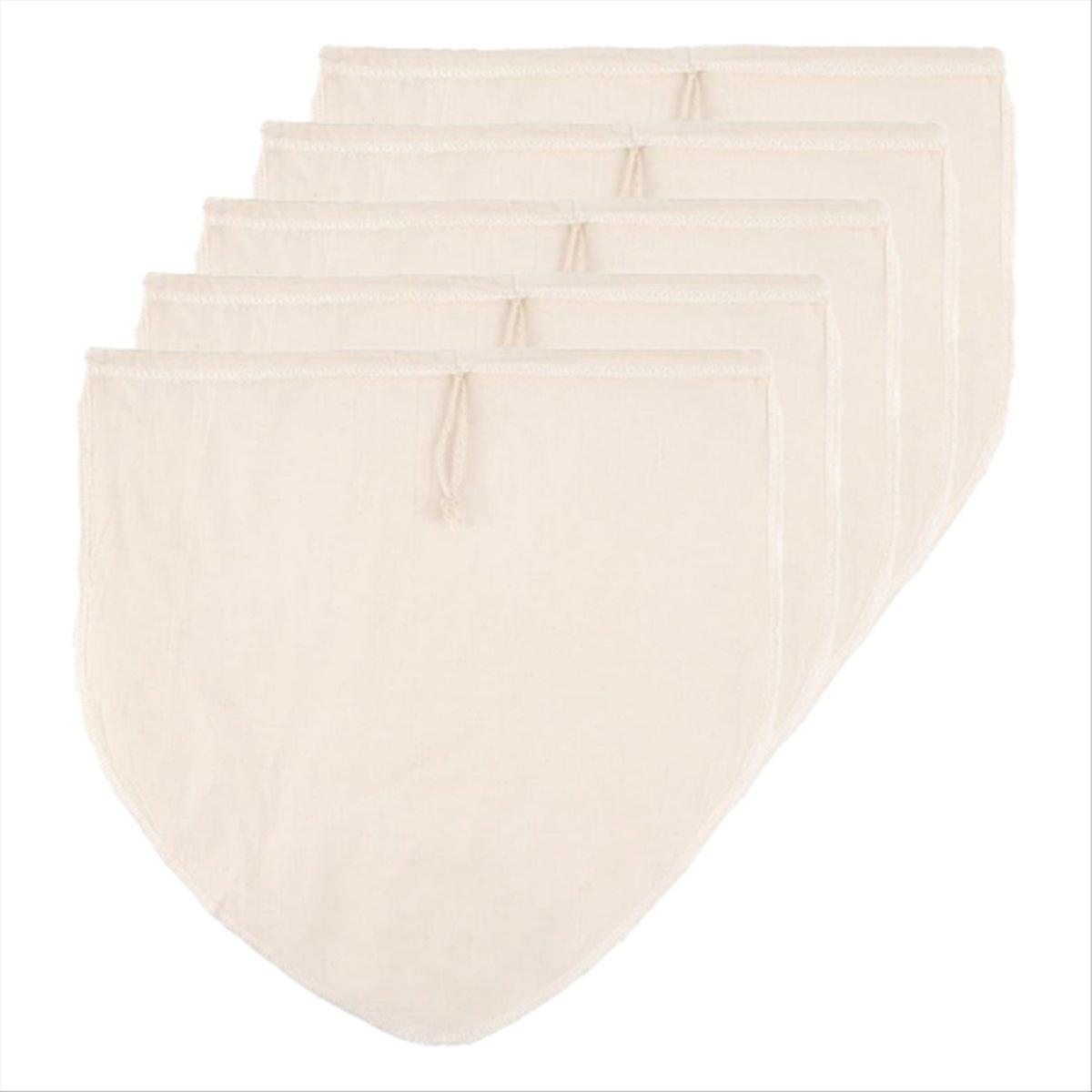 Set Mit 5 Wiederverwendbaren Baumwollbeuteln (30 X 30 Cm) Zum Filtern Von Hafermilch Und Zur Käseherstellung. Diese Beutel Eignen Sich Perfekt Für Die Herstellung Von Hafermilch Und Käse.
