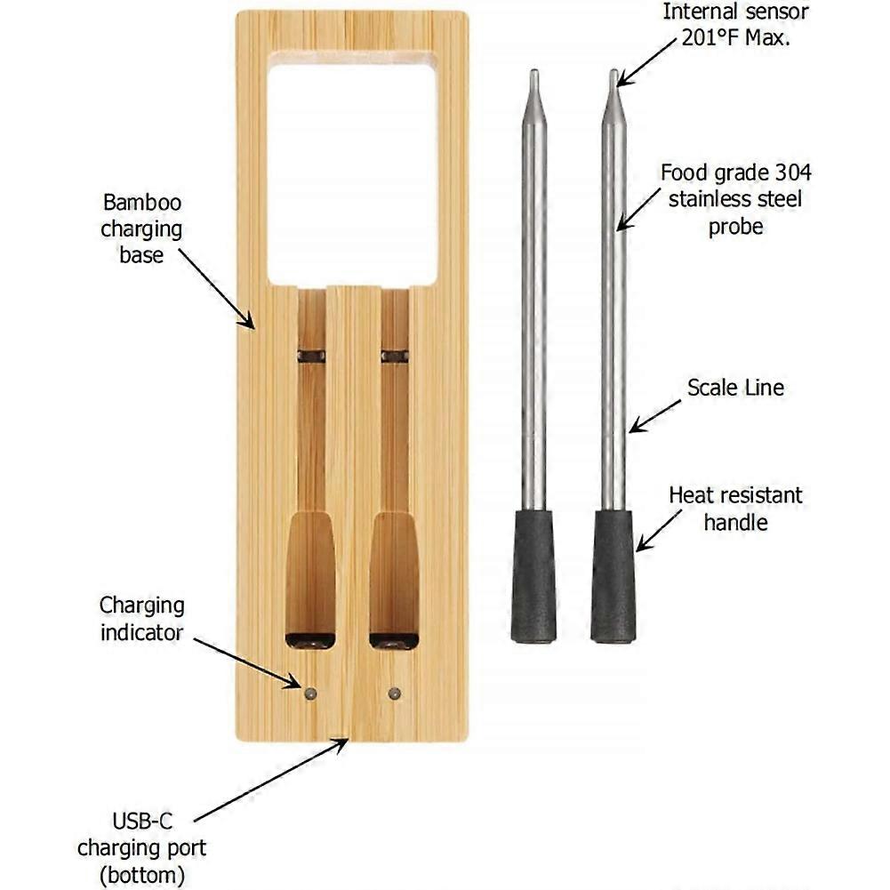Kabelloses, Intelligentes Bluetooth-fleischthermometer Mit Intelligenter Alarmfunktion Für Smoker, Grill, Heißluftfritteuse Und Backofen.