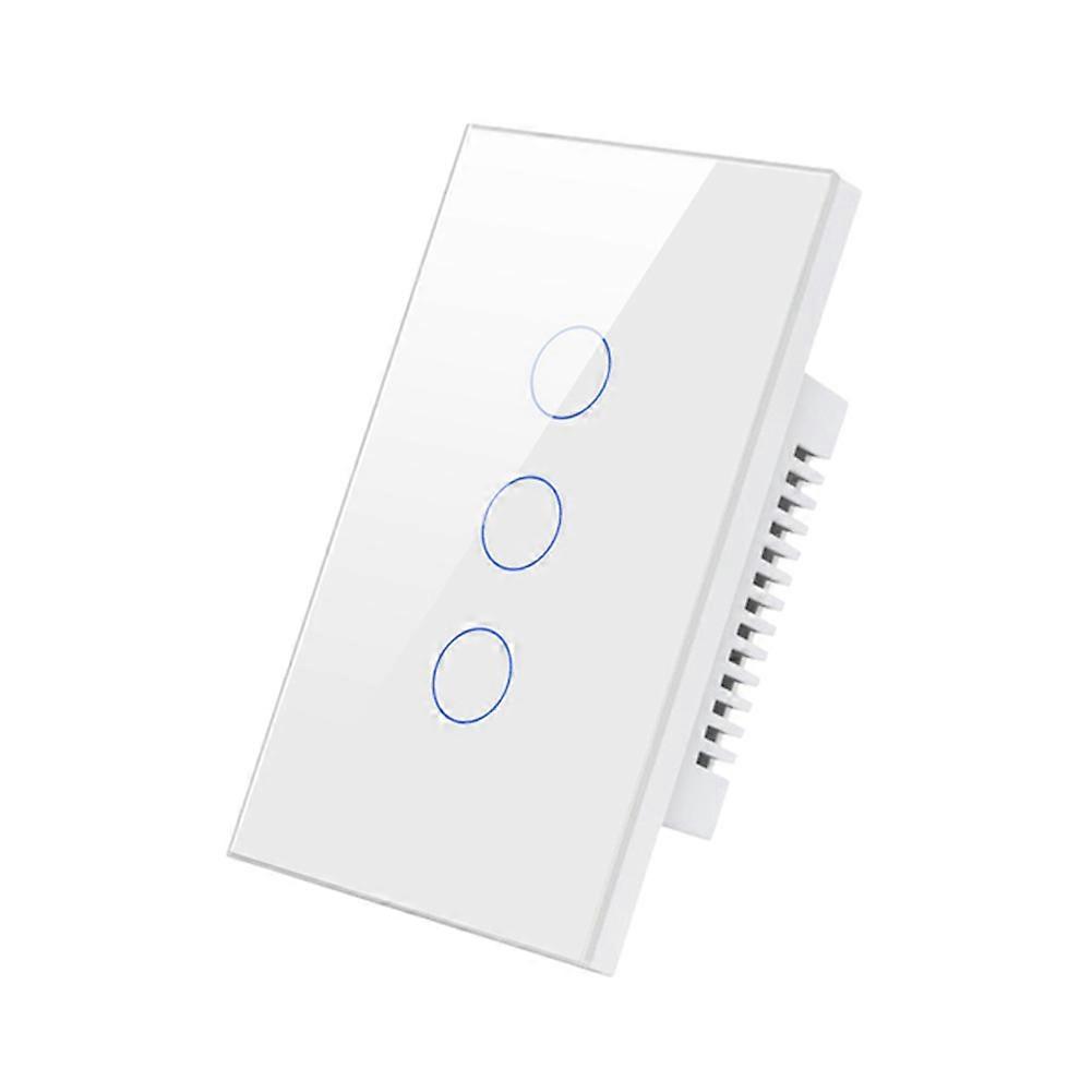 Intelligenter 3-tasten-wlan-wandschalter Mit Berührungssensor Und Led-beleuchtung, Kompatibel Mit Alexa Und Google Home, Weiß, Us-stecker