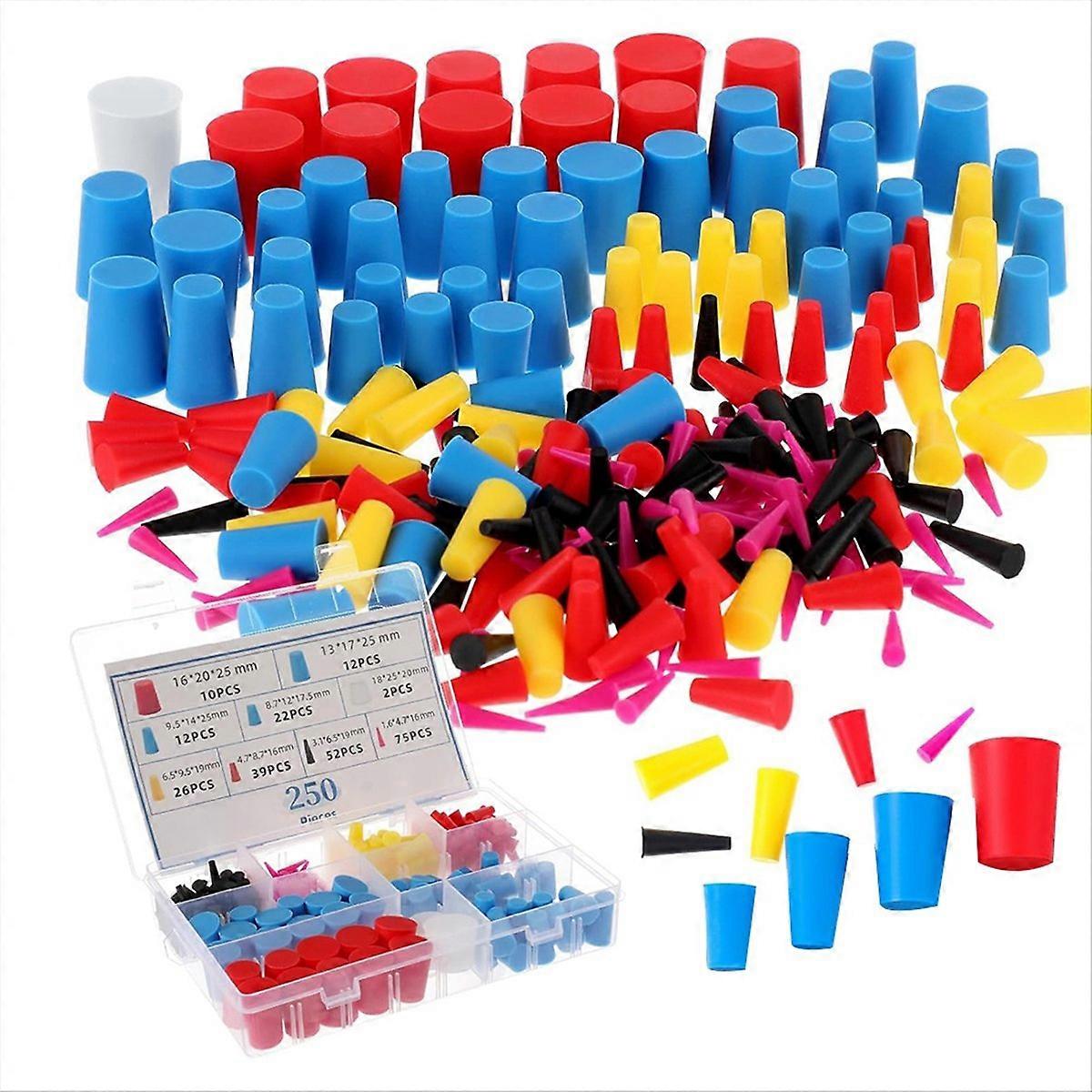 Set Mit 250 Konischen Hochtemperatur-silikonkautschukstopfen (1/15 Zoll Bis 1 Zoll) Zum Schutz Von Beschichtungen, Löchern Und Lackierungen.