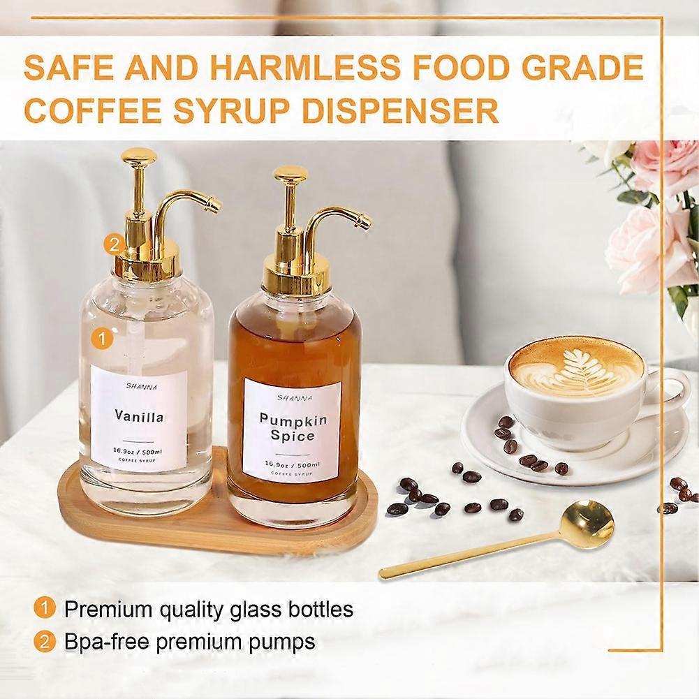 Sirupspender Für Kaffeebars, 500 Ml (16,9 Oz) Sirupspender Mit Goldenem Messlöffel, Pumpspender Für Kaffeesirup