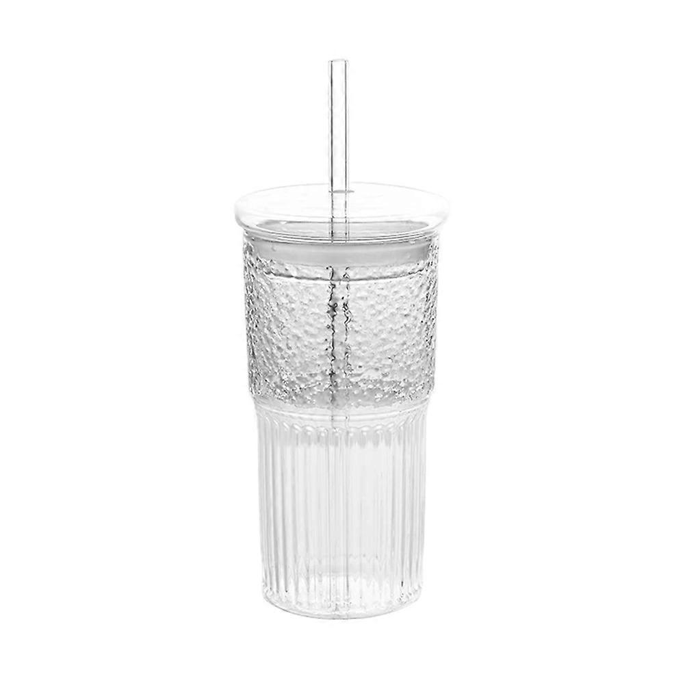 600-ml-glasbecher Mit Deckel Und Strohhalm, Ideal Für Kaffee, Wasser, Saft Und Tee. Erhältlich In Gestreifter, Transparenter Ausführung.