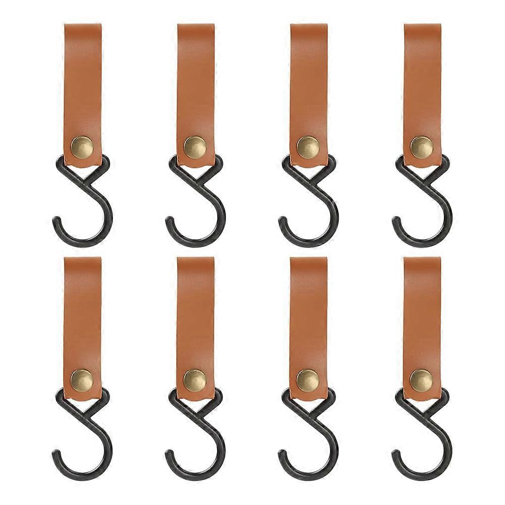 Set Mit 8 S-förmigen Lederhaken, Kleiderhaken, Campinghaken (braun)