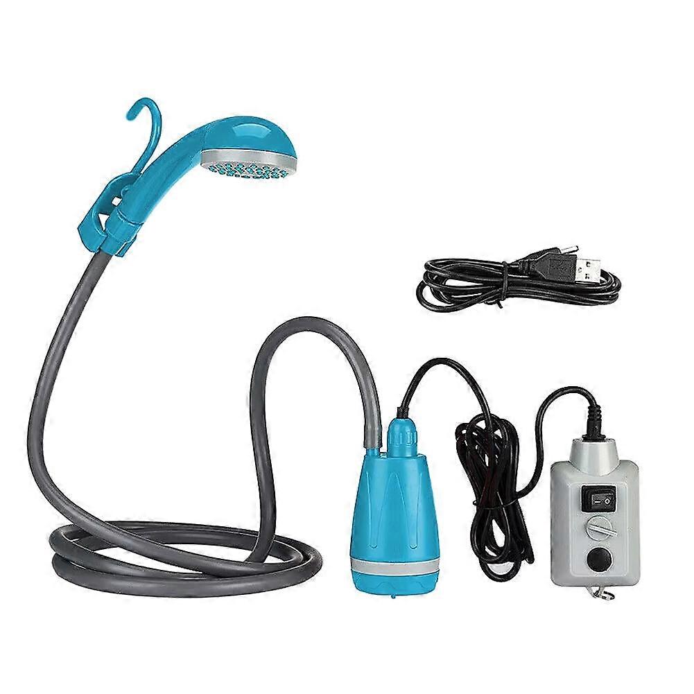 Wiederaufladbare, Tragbare Outdoor-duschpumpe, Ideal Zum Wandern, Reisen, Für Den Strand Und Picknicks (blau).