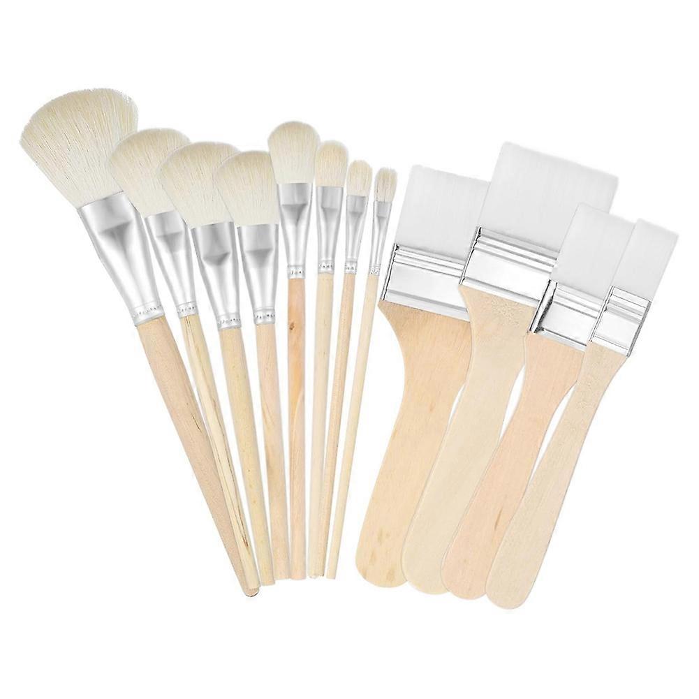 Set Mit 12 Mischpinseln Für Acrylfarbe, Verschiedene Größen, Mit Holzgriffen.