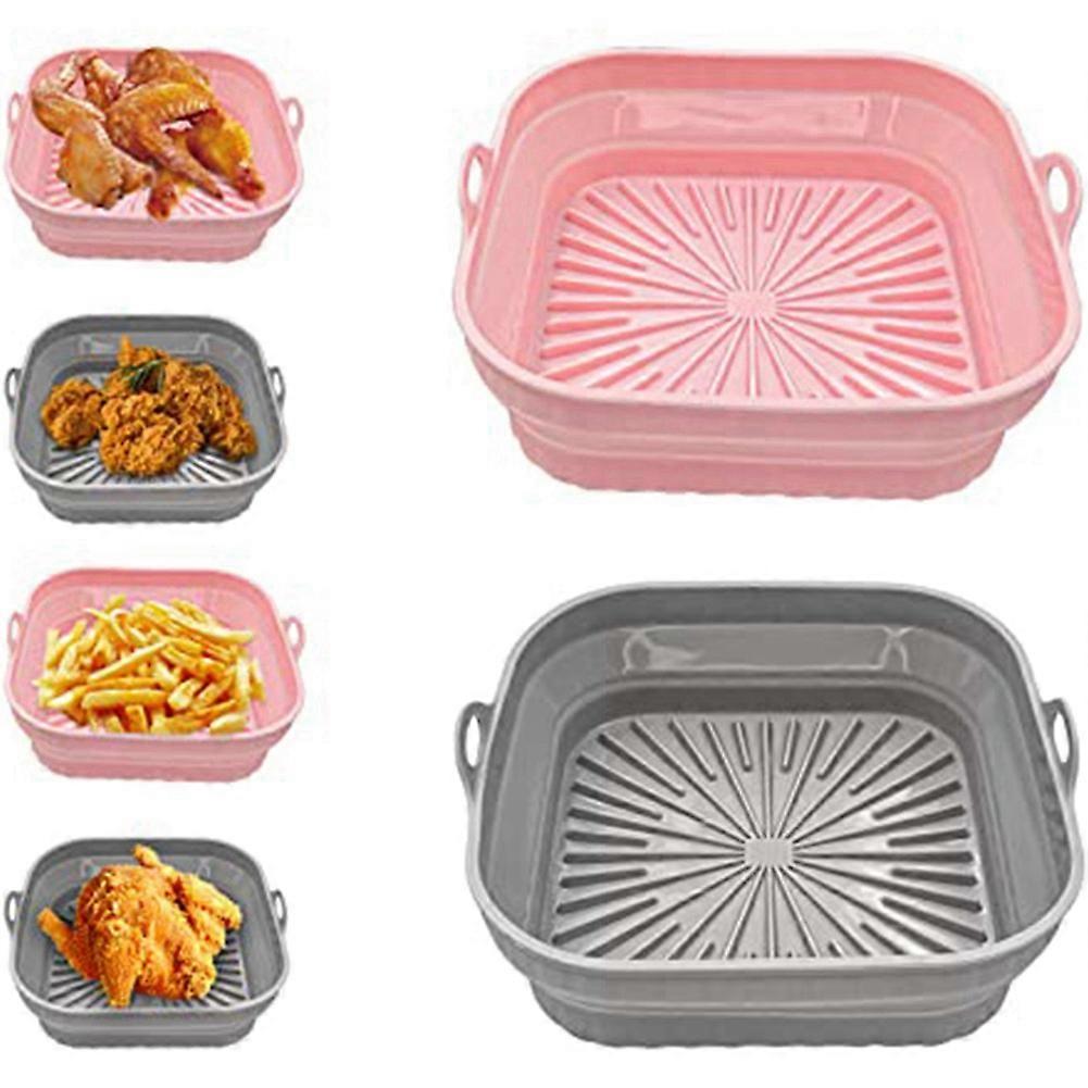 Silikon-kochmatten Für Heißluftfritteusen, Quadratisch, Wiederverwendbar Und Faltbar, Zubehör Für Heißluftfritteusen, 2er-set, Rosa Und Grau