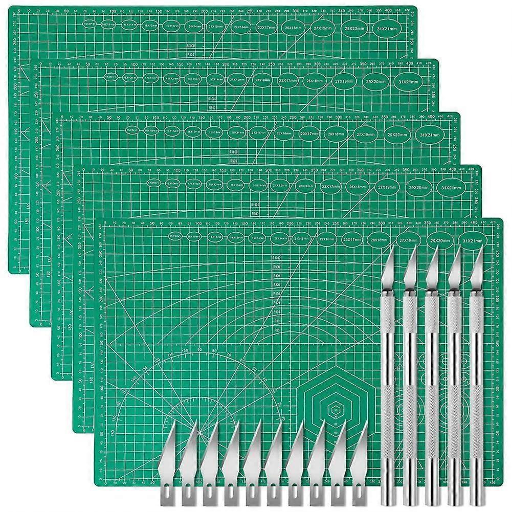 Set Aus 5 Selbstheilenden Schneidematten Und Präzisionsmesserset Für Kunsthandwerk, Scrapbooking Und Patchwork.