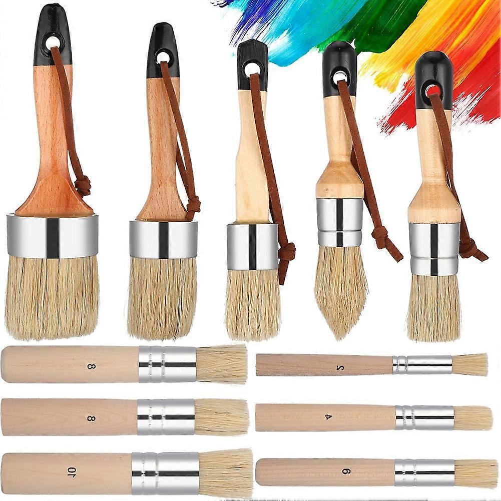 Set Mit 11 Kreide-schablonenpinseln Mit Holzgriffen Für Kreidemalerei-projekte, Möbel Und Bastelarbeiten.