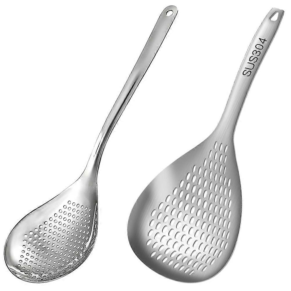 Perforierter Schaumlöffel Aus Edelstahl Mit Ergonomischem Griff Und Aufhängelöchern, Ideal Zum Abtropfen Und Braten Von Lebensmitteln In Der Küche.