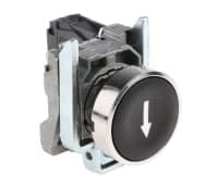 Schneider Electric Harmony push button complete with spring return and flat touch surface in black with white arrow 1xno xb4ba3351