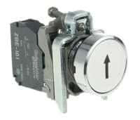 Schneider Electric Harmony push button complete with spring return and flat touch surface in white with black arrow 1xno xb4ba3341