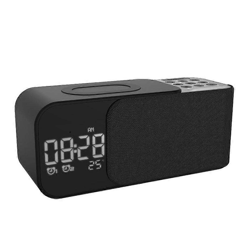 Digitales Stereo-fm-radiowecker Mit Nachtlicht, Bluetooth-lautsprecher Und 10-w-wireless-ladegerät – Schwarz