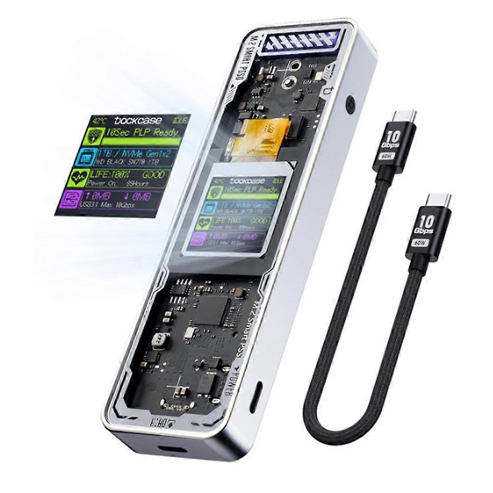 Smart 2280 M.2 Nvme Cyber Design Explorer Edition Ssd-gehäuse Mit Lcd-bildschirm, Usb Typ-c-anschluss Bis Zu 10 Gbit/s, Silberfarben.