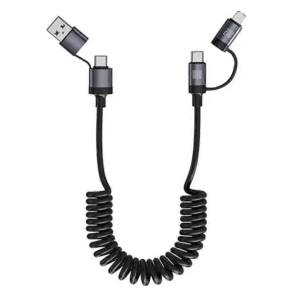 100-w-2-zu-2-kfz-datenkabel Mit Federmechanismus Und Einzugsmechanismus, Kompatibel Mit Apple Typ-c Und Huawei, 4-in-1-6-a-schnellladekabel