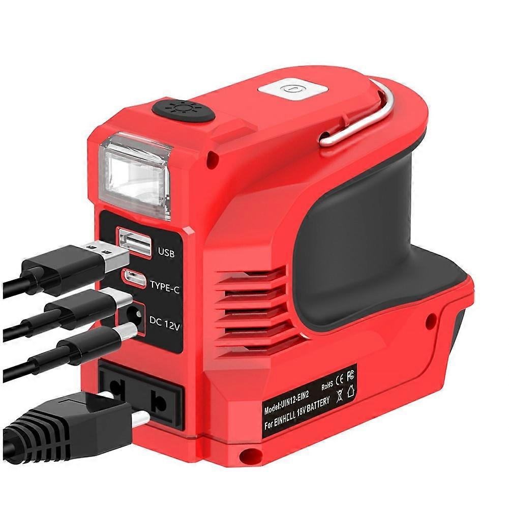 180-w-stromwandler Mit Led-arbeitsleuchte Für 18-v-li-ionen-akkus, Milwaukee, 12-v-gleichstromsteckdose Mit Usb-/typ-c-anschluss (europäischer Stecker)