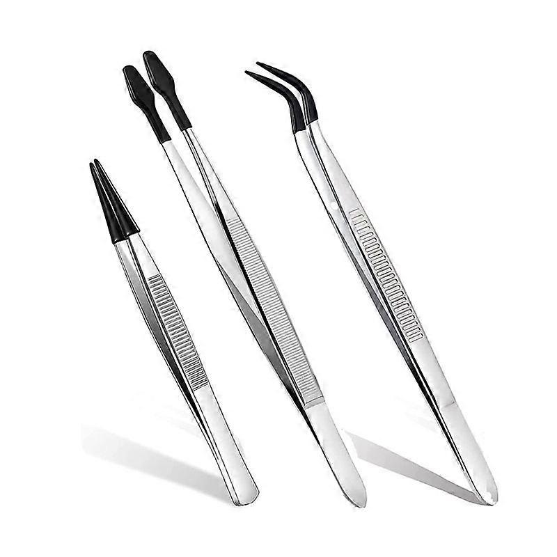 Set Mit 3 Pinzetten Mit Gummispitzen, 15 Cm Lange Gerade Flache Pinzette
