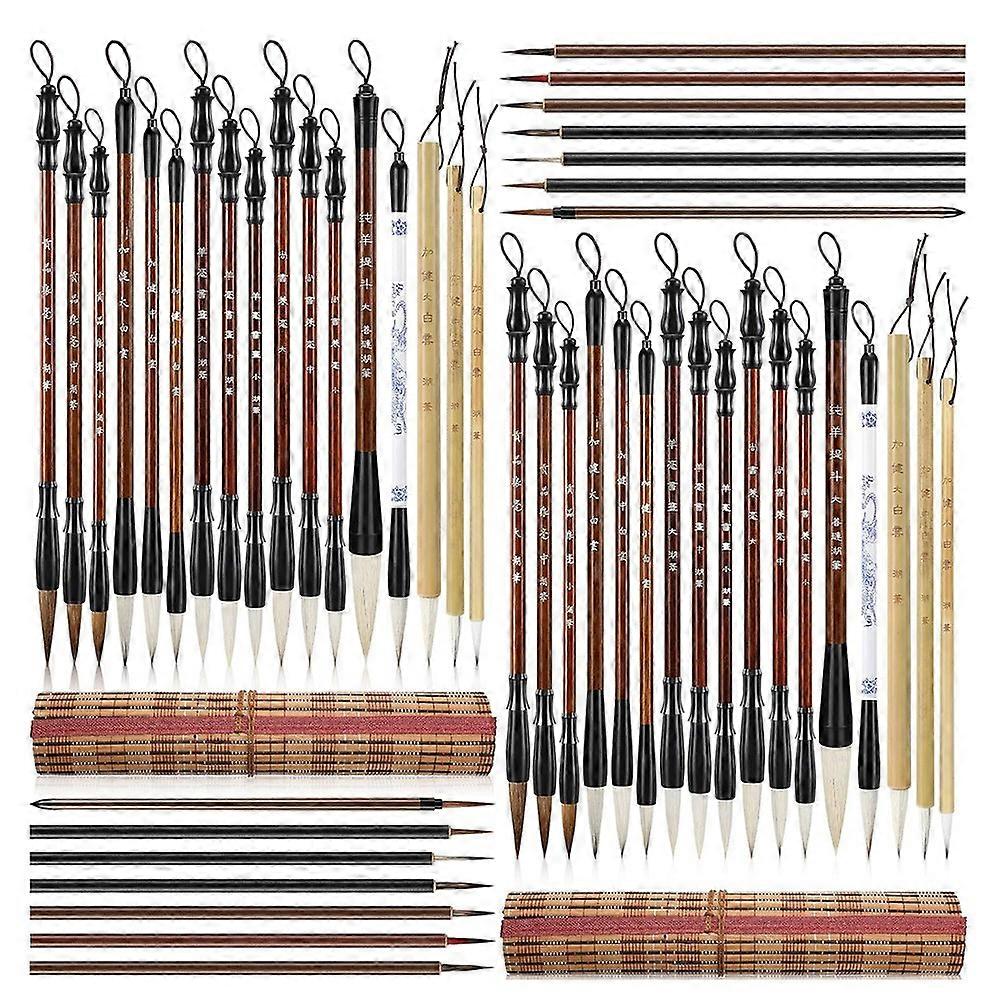 Set Mit 48 Chinesischen Kalligrafiepinseln, Lose Aquarellpinsel Mit Bambusetui Zum Schreiben Und Malen