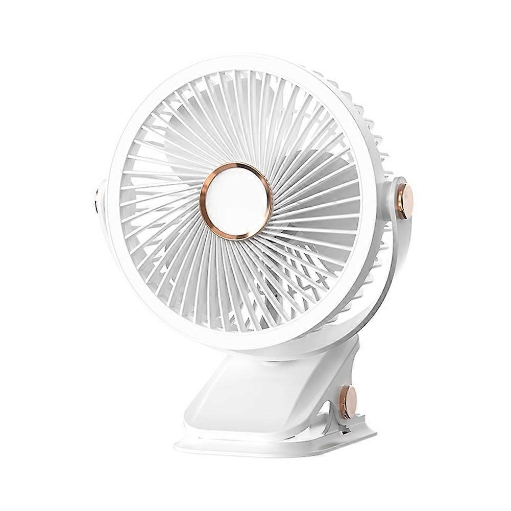Usb-wiederaufladbarer, Tragbarer Mini-tischventilator Mit Clip, 360°-drehung Und Integrierter Led-leuchte.