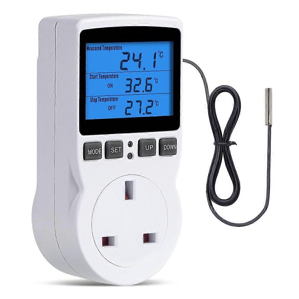 Thermostatsteckdose, Zeitschaltuhrsteckdose Mit Digitalem Temperaturregler, Steckdose Mit Zeitschalter Und Temperaturfühler