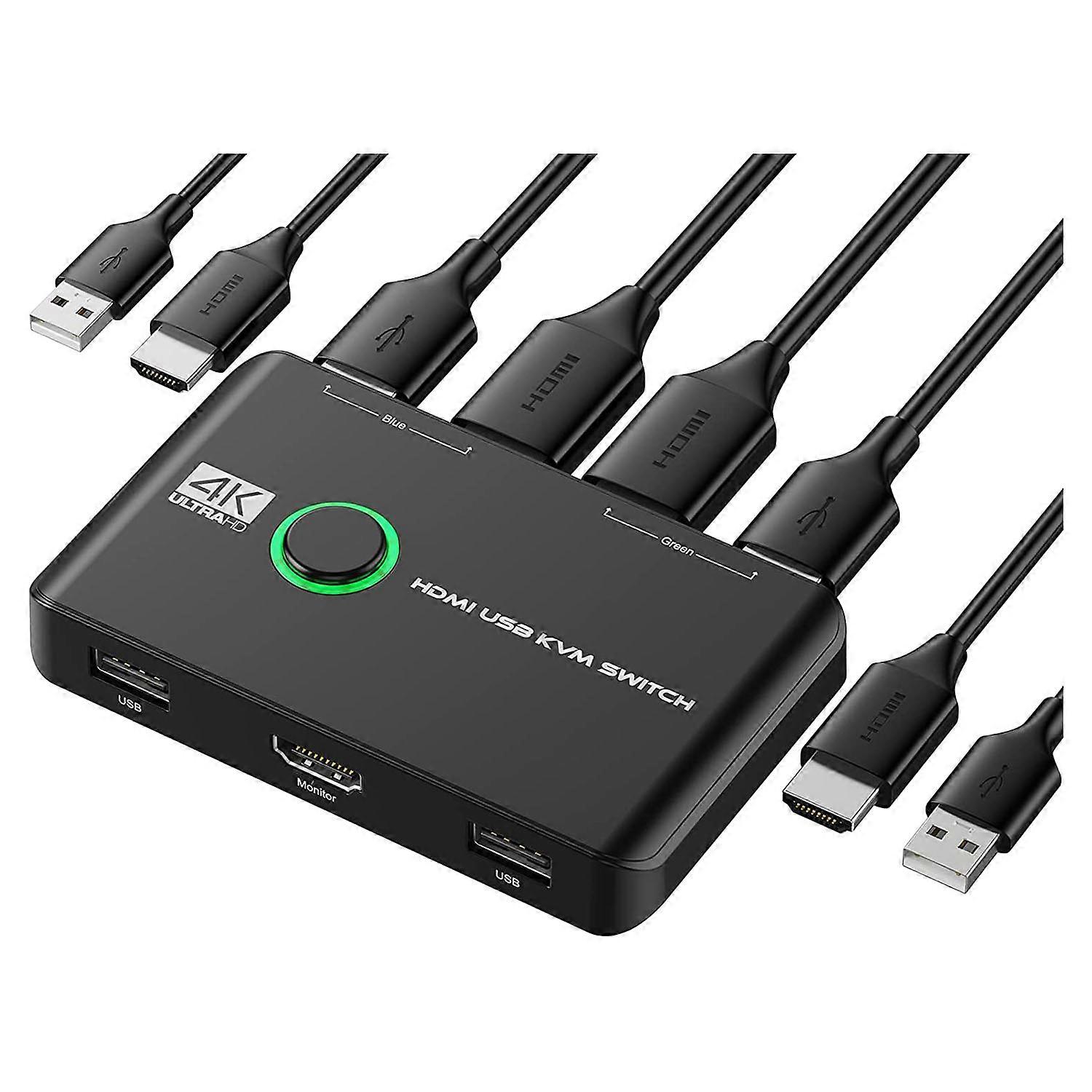 4k-usb-kvm-switch Mit Hdmi-anschluss Für Zwei Computer: Gemeinsame Nutzung Von Tastatur, Maus, Drucker Und Monitor. Unterstützt 4k Mit 60 Hz.