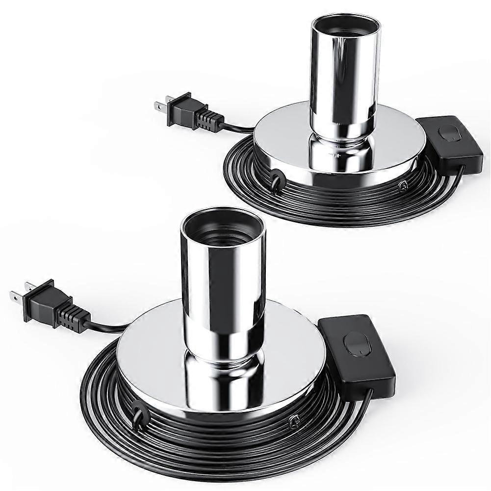 Set Aus 2 E26/e27 Schraubfassungen Aus Poliertem Metall Für Tisch- Oder Pendelleuchten, Mit Amerikanischem Stecker (silber).