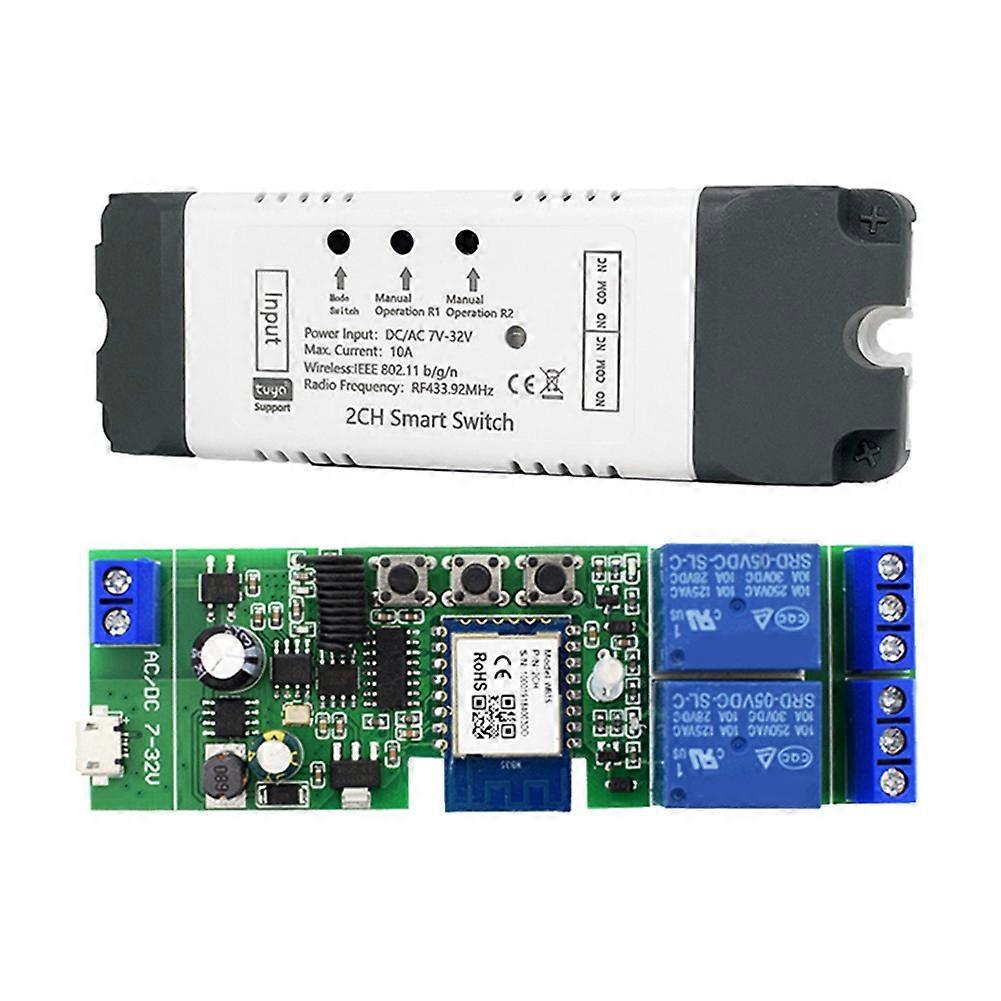 Tuya Wifi 2-kanal Ac/dc 7-32v Smart-relaismodul, Rf/app-funkfernsteuerung Für Das Vernetzte Zuhause, Kompatibel Mit Alexa Und Google Home.