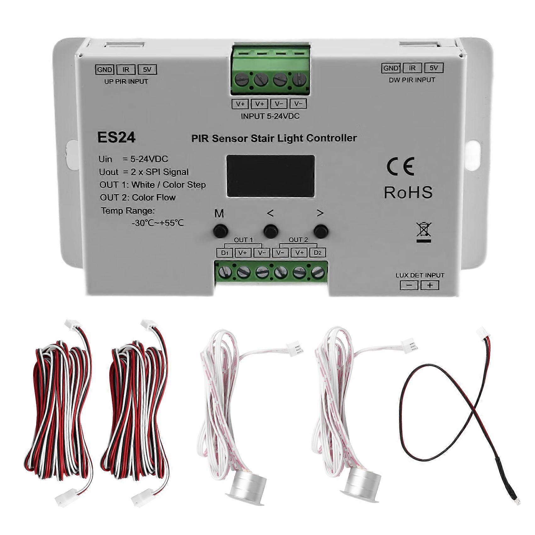Es24 24-kanal Treppenbeleuchtungssteuerung Mit 5-24v Dc Pir-sensor, Monochromem Rgb-pixel Und Spi-schnittstelle.