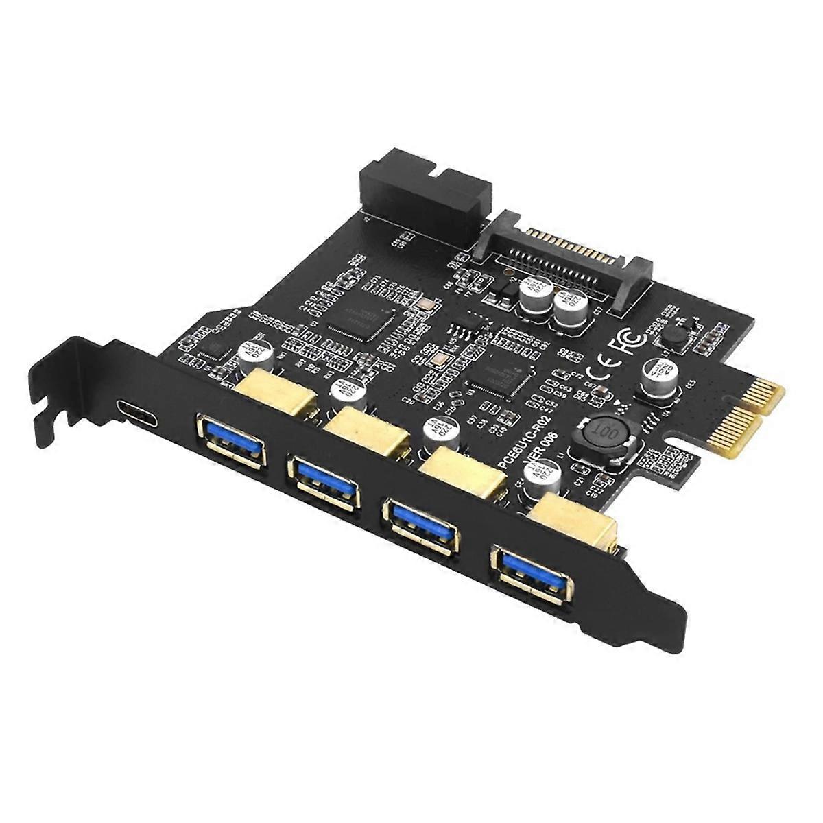 Usb 3.0 Pci-e Typ C Erweiterungskarte, Pci-e 1x Zu Usb 3.0 Controller, Pci-e Kartenadapter Mit 4 Usb 3.0 Anschlüssen + 1 Usb 3.1 Anschluss