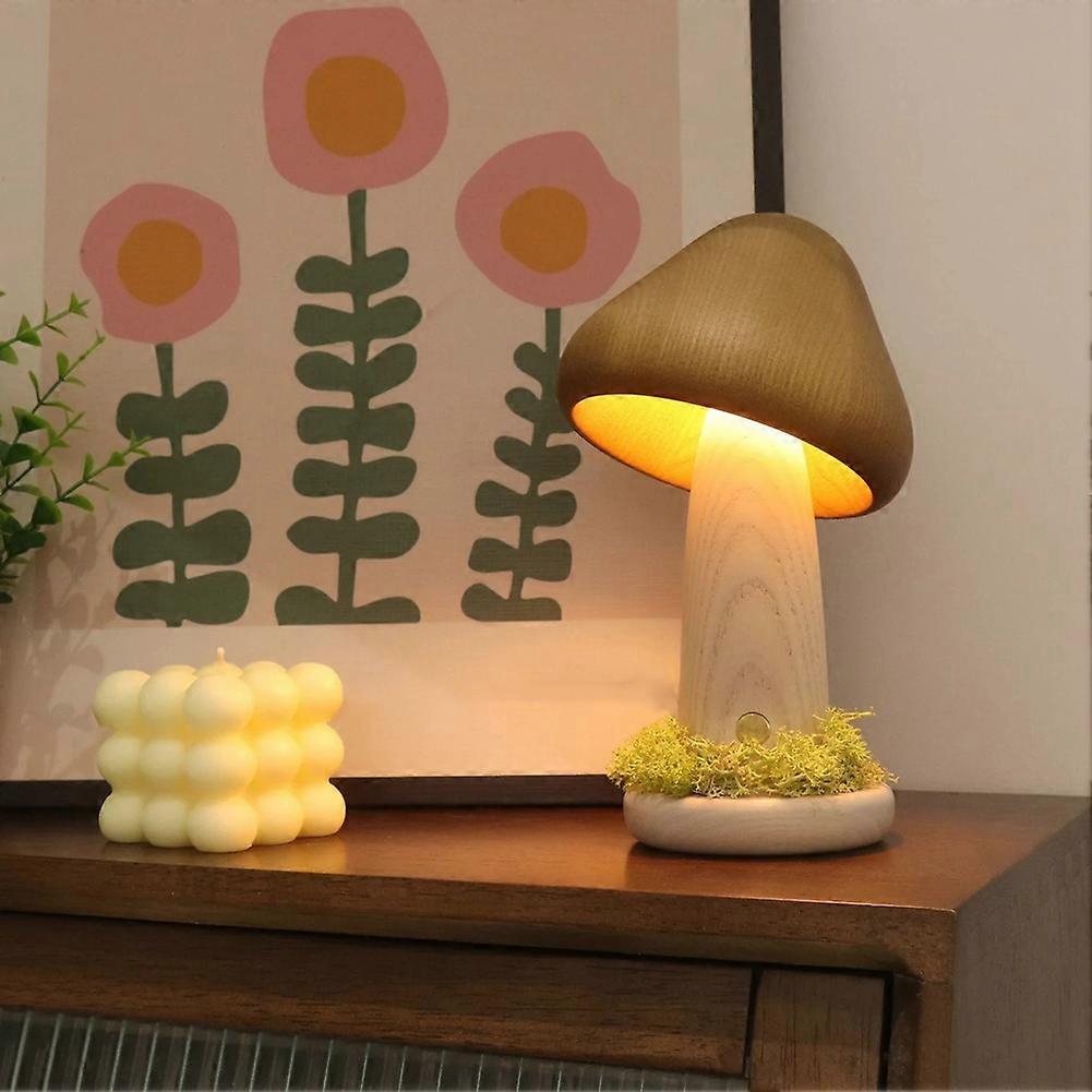 Nachttischlampe Aus Buchenholz Mit Warmem, Sanftem Licht, Gedrehtem Pilzmuster, Dekorative Led Fürs Schlafzimmer.