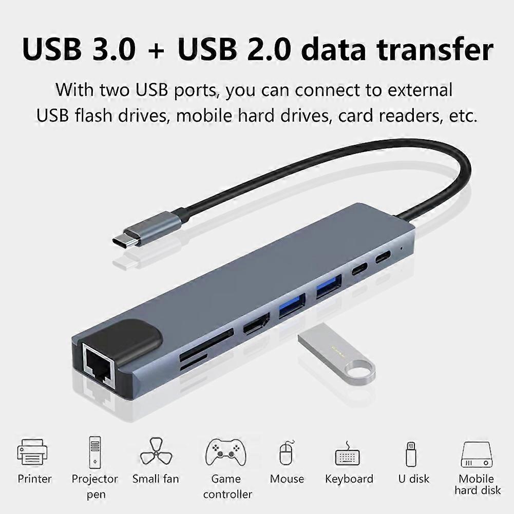8-in-1 Usb-c-hub, Usb-c 3.1-zu-4k-hdmi-adapter Mit Dockingstation Und Rj45-sd/tf-kartenleser Für Macbook/laptop