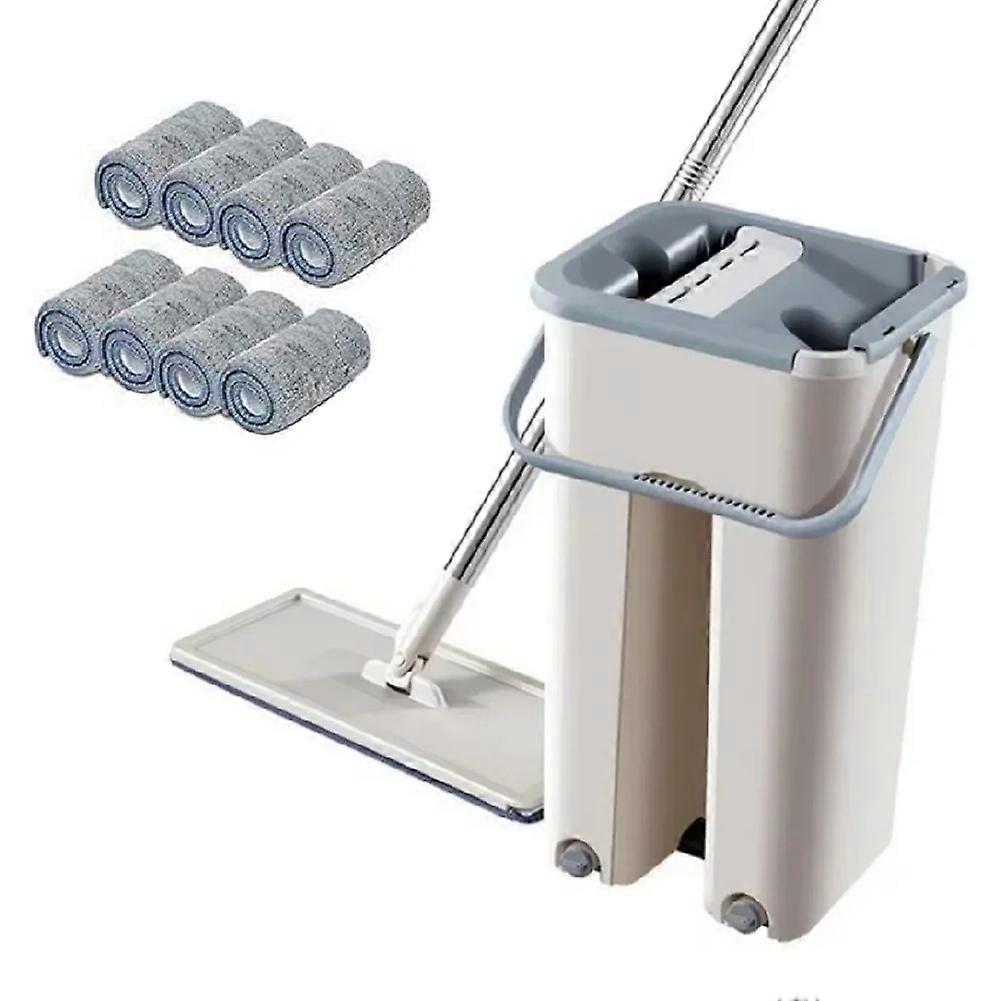 Wischmopp Mit Auswringer Und 4 Waschbaren Mikrofasertüchern. Bodenreinigungssystem Für Die Trocken- Und Nassreinigung.
