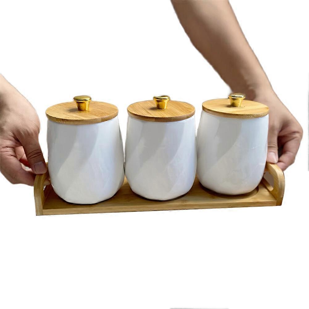 Set Aus Keramikdosen Für Zucker, Kaffee Und Tee, Edle Aufbewahrungssets Mit Serviertablett Und Dekorativen Töpfen.