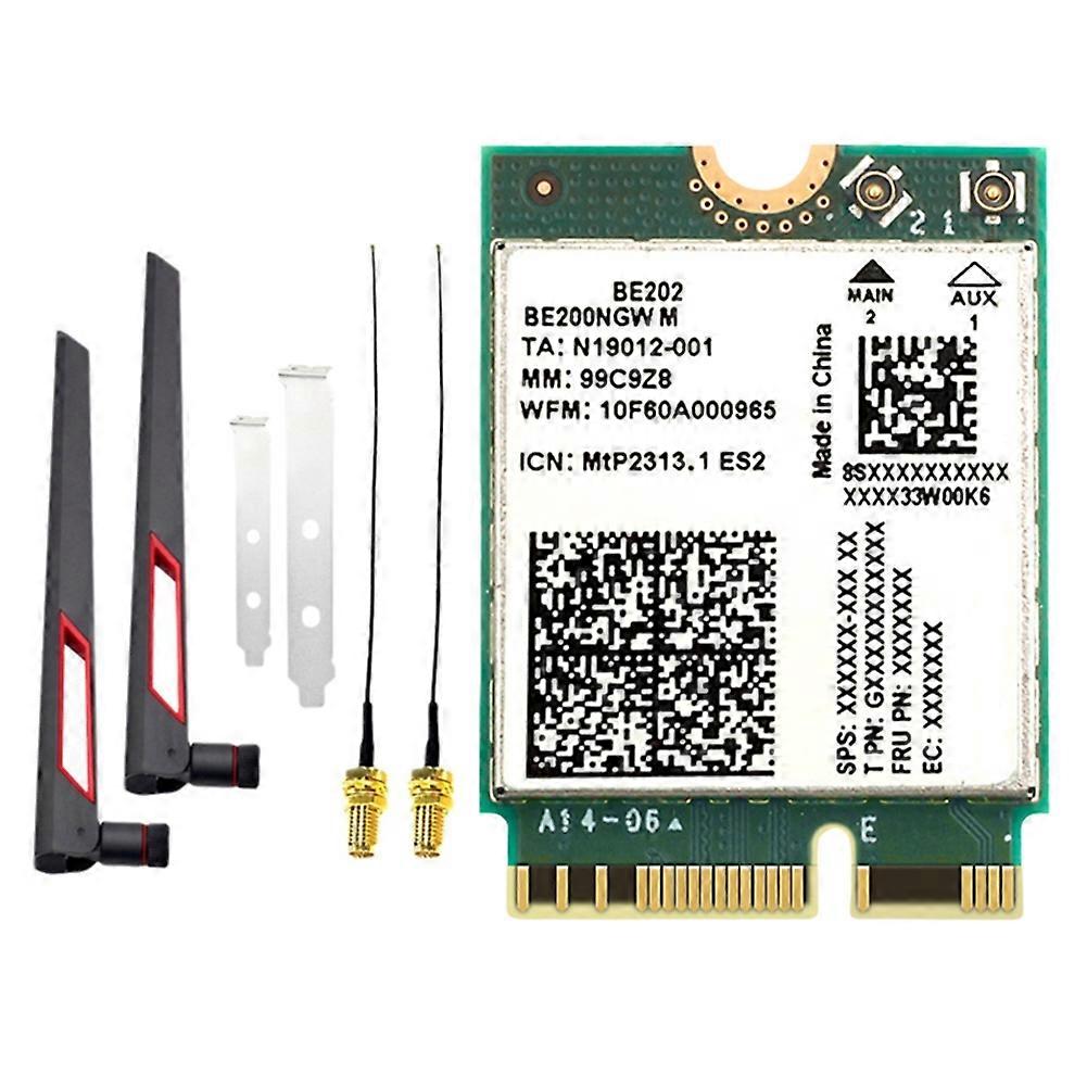 Wifi7 Be202-karte + 2 X 10-db-antennen, 2,4/5/6-ghz-triband, 5374 Mbit/s, Gigabit-wlan-netzwerkkarte, Bluetooth 5.4