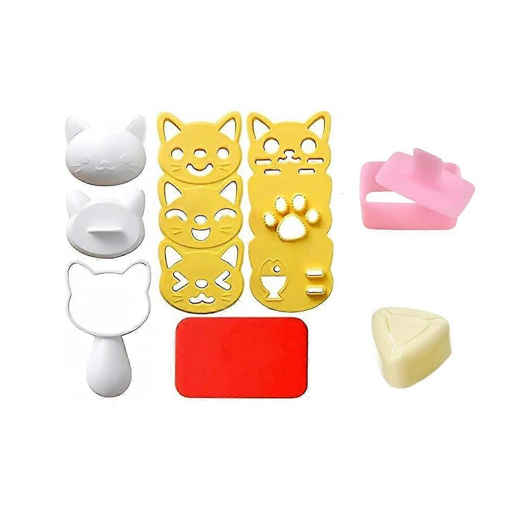 Onigiri-form. Set Mit 6 Niedlichen, Katzenförmigen Reisbällchenformen. Enthält Außerdem 1 Klassische Dreiecksform Und 1 Musubi-form. Ideal Für Die Sushi-zubereitung.