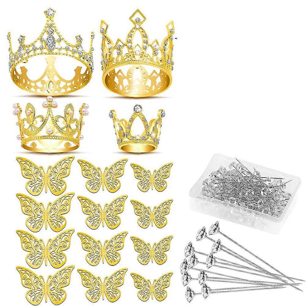 Goldene Kränze Für Blumensträuße, 4 Kranzförmige Tortendekorationen, 12 Schmetterlingsdekorationen Und 50 Blumenstecknadeln.