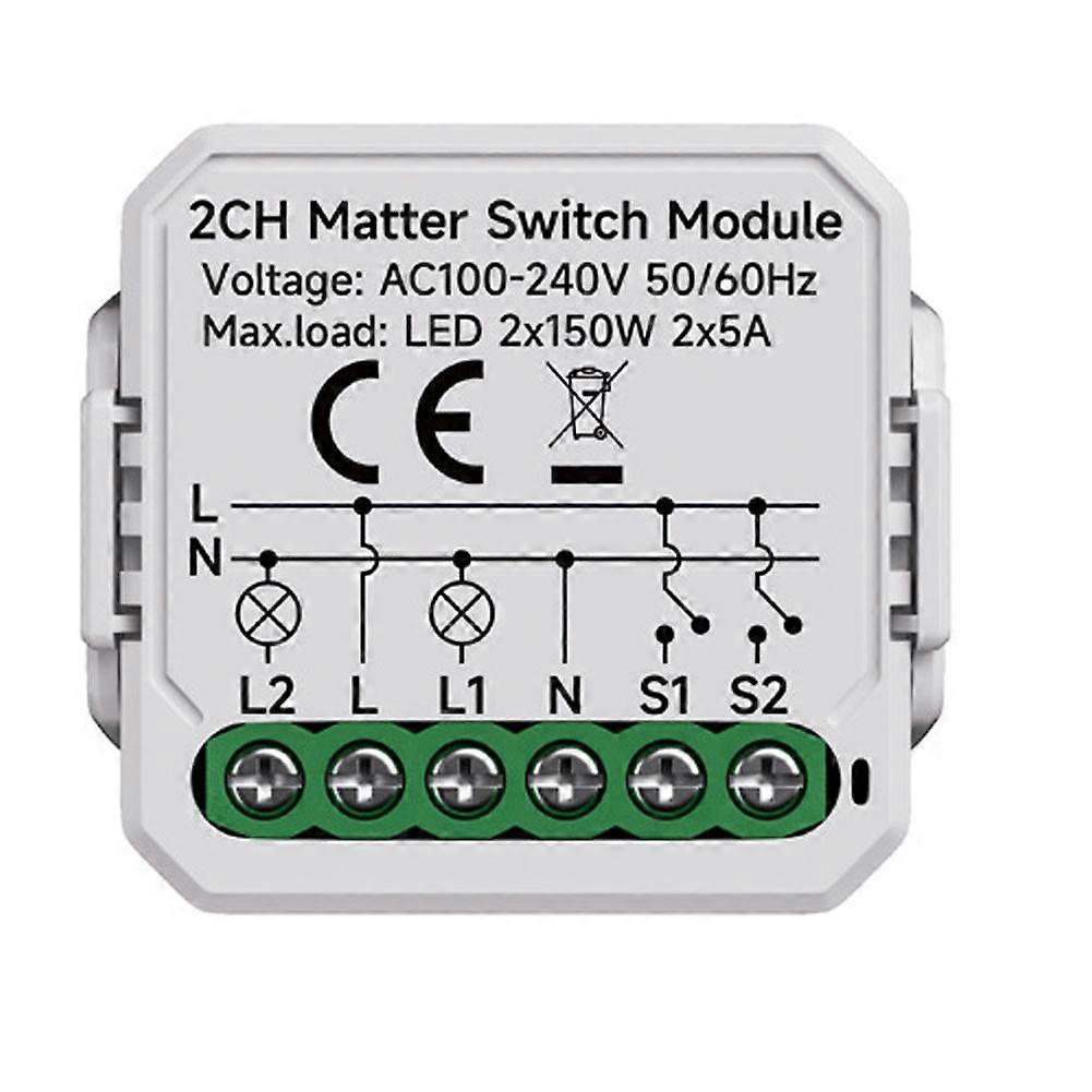 Matter Wifi Dual-schaltermodul, Heimautomatisierungsrelais, Leitungsschutzschalter, Kompatibel Mit Homekit, Smartthings, Alexa Und Google Home (2 Kanäle).