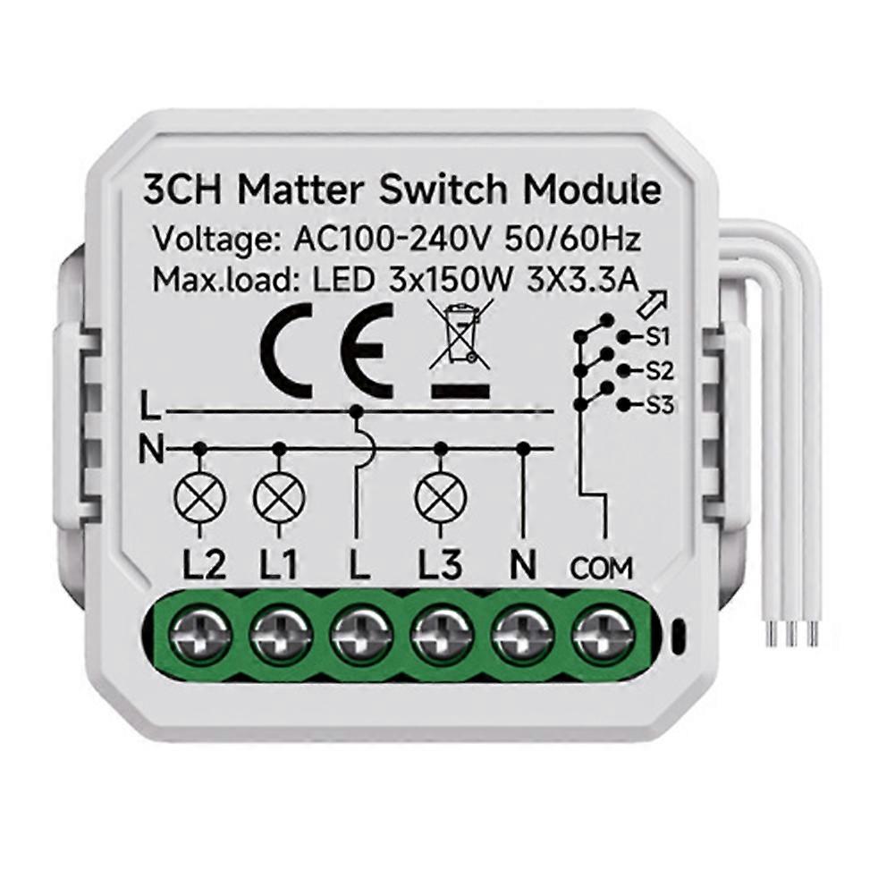 Matter Wifi 3-wege-schaltermodul, Heimautomatisierungsrelais, Leitungsschutzschalter, Kompatibel Mit Homekit, Smartthings, Alexa Und Google Home (3 Kanäle).