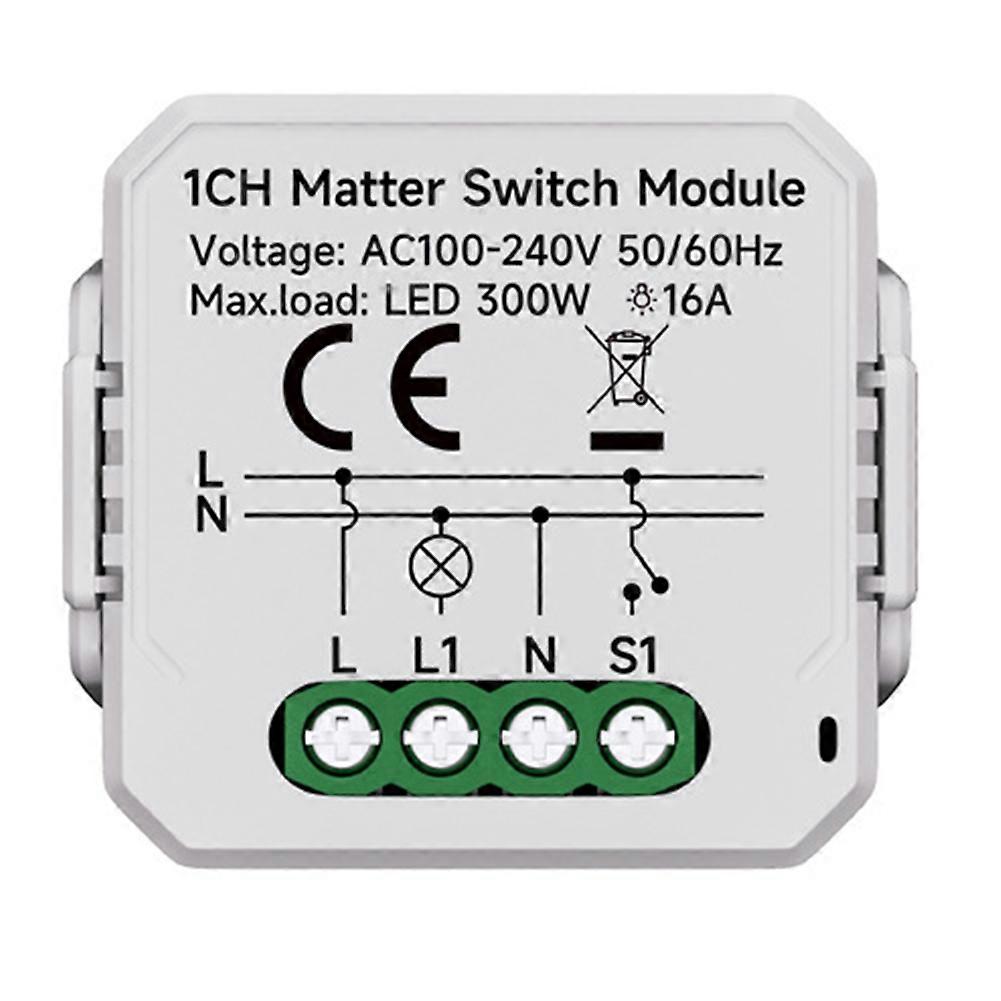 Matter 1-wege-wlan-schaltermodul, Heimautomatisierungsrelais, Leitungsschutzschalter, Kompatibel Mit Homekit, Smartthings, Alexa Und Google Home (1 Kanal).