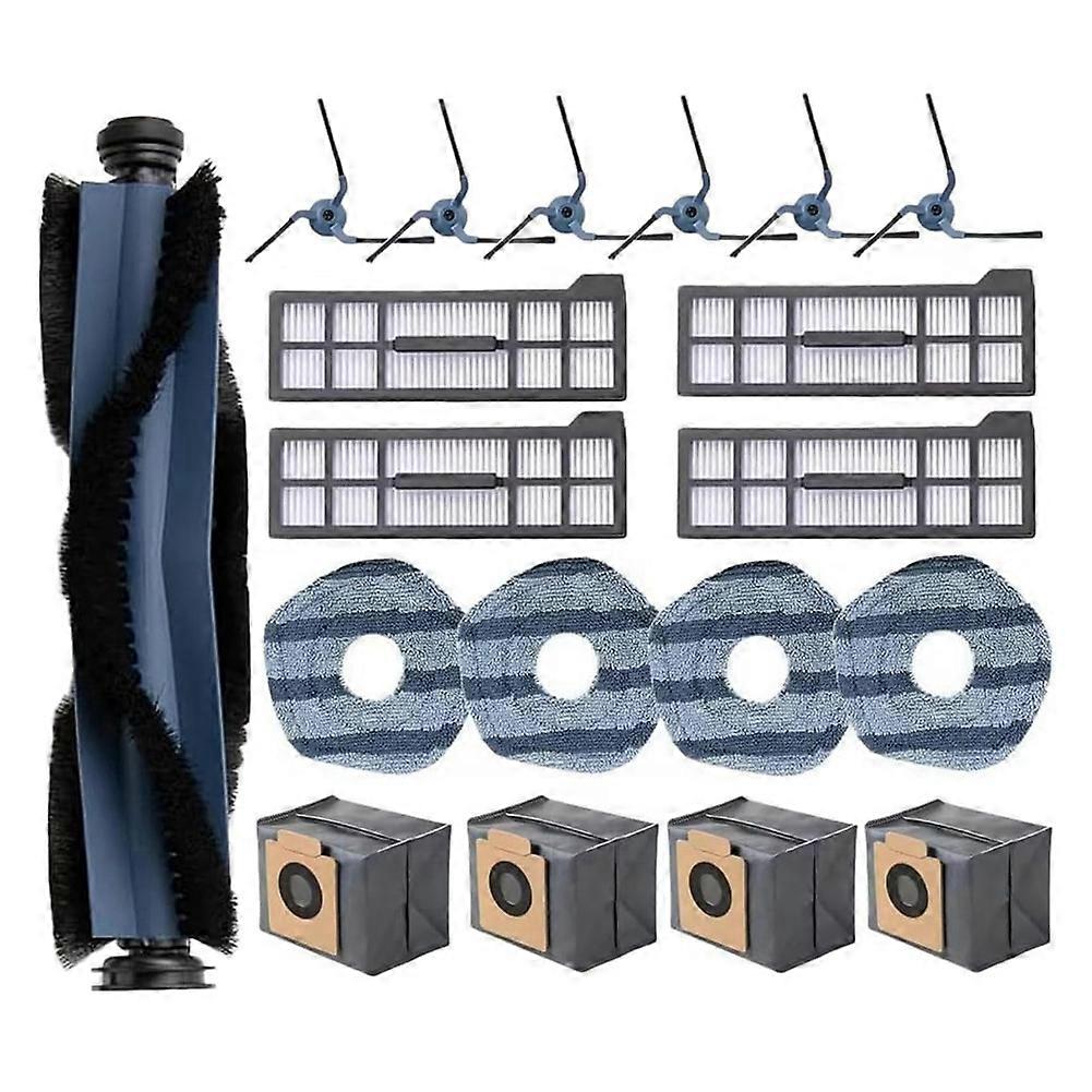 Set Mit 19 Zubehörteilen Für Den Eufy X10 Pro Omni Saugroboter: Hauptbürste, Seitenbürsten, Reinigungstücher, Staubbeutel Und Filter.